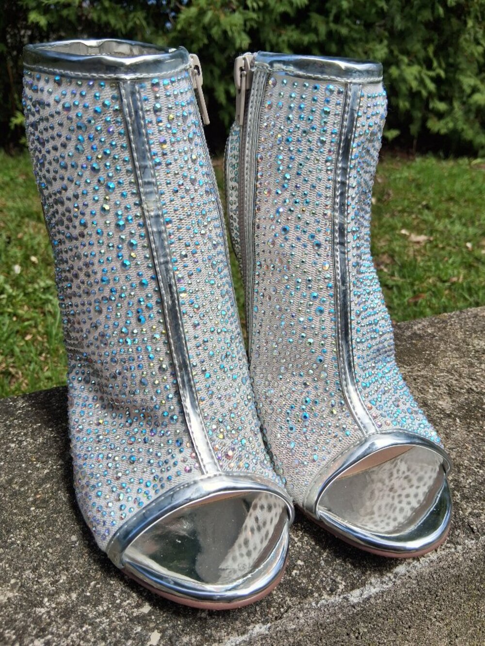 Madden Girl Blue Silver Crystals Ankle Sandals - Sexy - Size 8 Peep-Toe Heels - Picture 9 of 13